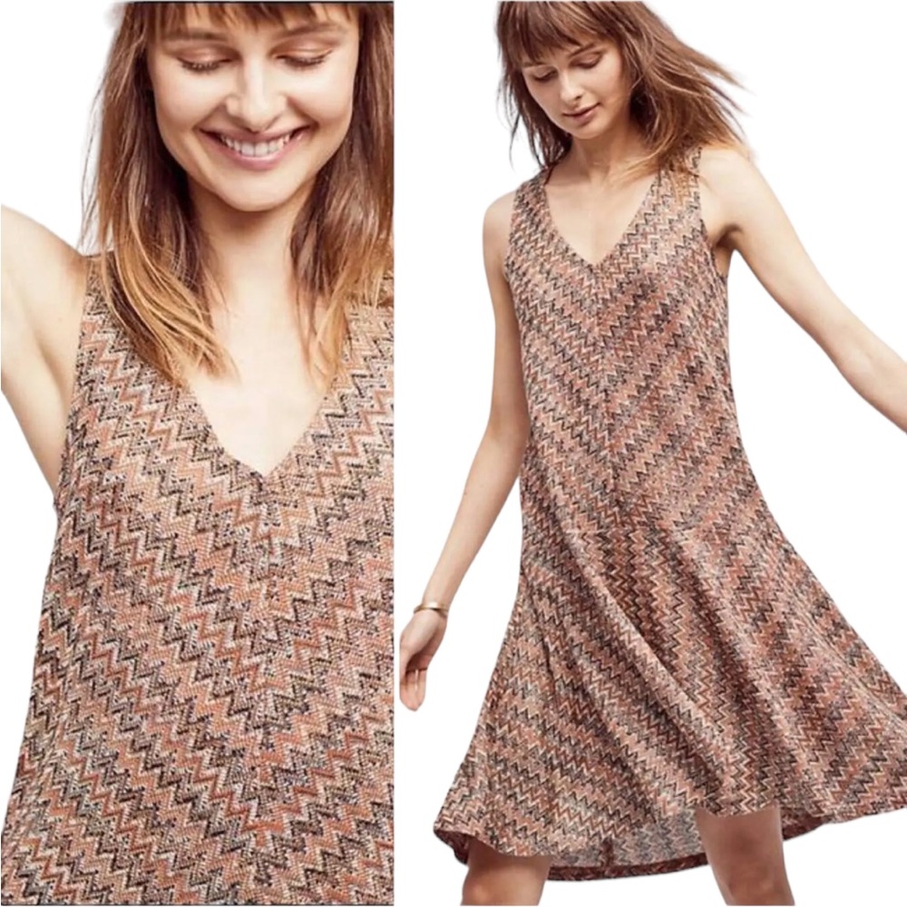 Maeve Anthropologie Westwater Slevelese Zig Zag Chevron Knit Sweater Dress L - Picture 5 of 6